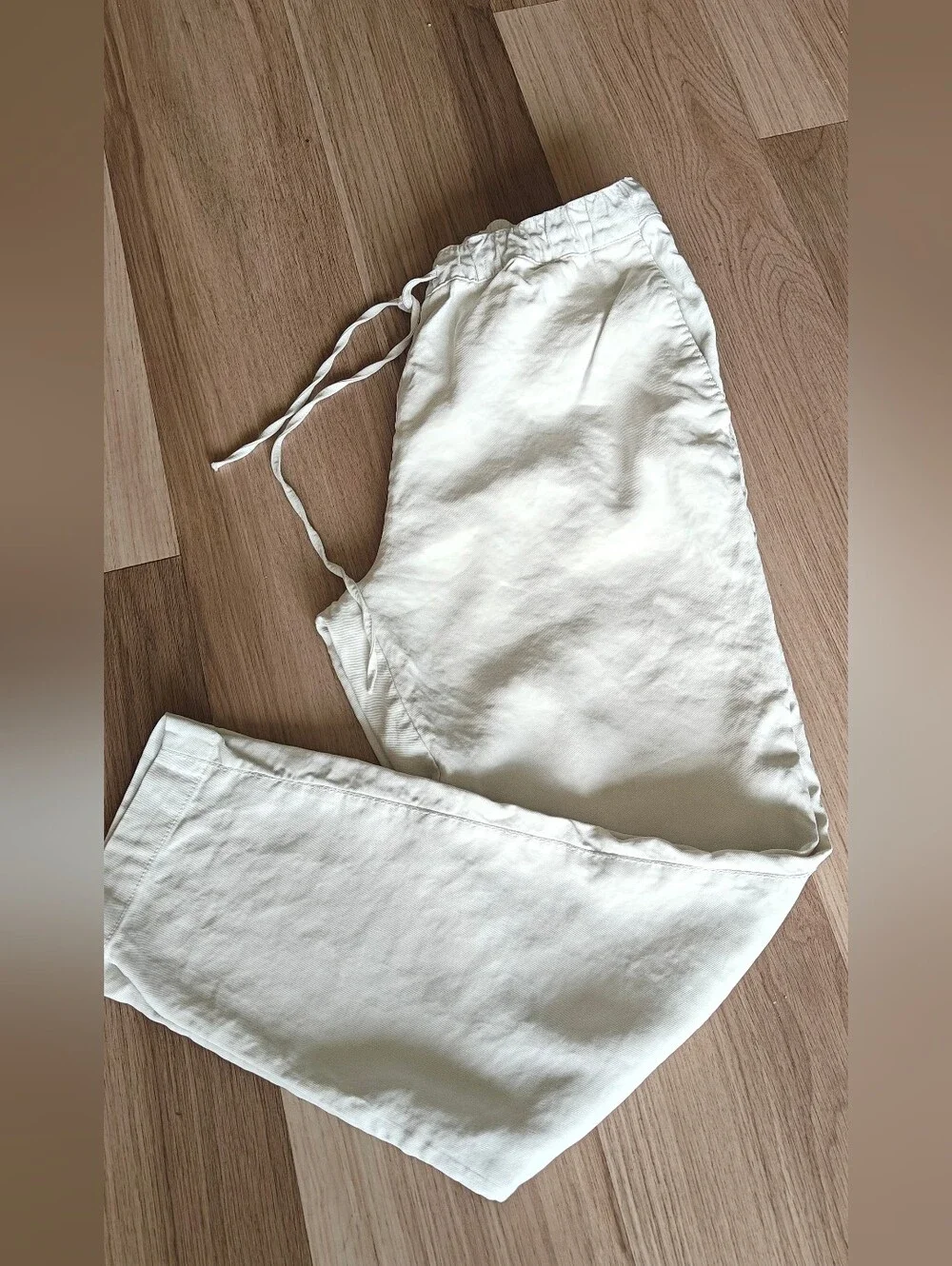 Cream Drawstring Waist Pants. Zara